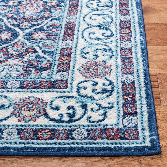 SAFAVIEH Brentwood Collection 3' x 5' Navy / Red BNT870N Oriental Damask Trellis Non-Shedding Living Room Bedroom Accent Rug