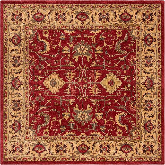 SAFAVIEH Mahal Collection Area Rug - 6'7" Square, Red & Beige, Traditional Oriental Design, Non-Shedding & Easy Care, Ideal for High Traffic Areas in Living Room, Bedroom (MAH693Q)