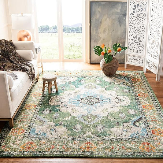 SAFAVIEH Monaco Collection Area Rug - 3' x 5', Forest Green & Light Blue, Non-Shedding & Easy to Clean, Distressed Medallion Design, Ideal for Living Room, Bedroom, Dining Space (MNC243F)