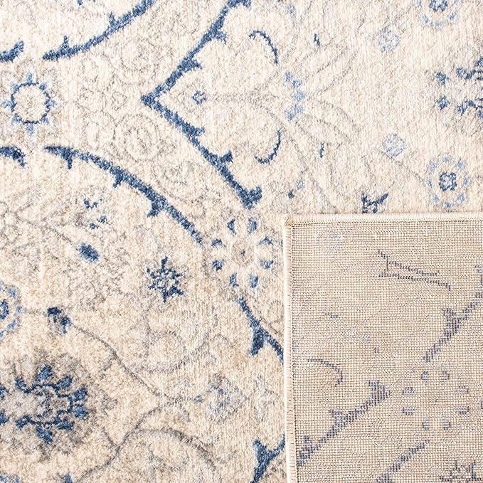 SAFAVIEH Brentwood Collection Accent Rug - 2' x 4', Light Grey & Blue, Floral Damask Trellis Design, Non-Shedding & Easy Care, Ideal for High Traffic Areas in Entryway, Living Room, Bedroom (BNT860G)