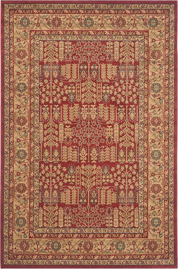 SAFAVIEH Mahal Collection Area Rug - 6'7" x 9'2", Red & Natural, Traditional Oriental Design, Non-Shedding & Easy Care, Ideal for High Traffic Areas in Living Room, Bedroom (MAH697A)
