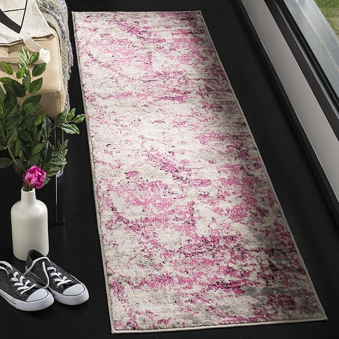 SAFAVIEH Skyler Collection 2' x 8' Pink / Ivory SKY186N Modern Abstract Non-Shedding Living Room Entryway Foyer Hallway Bedroom Runner Rug