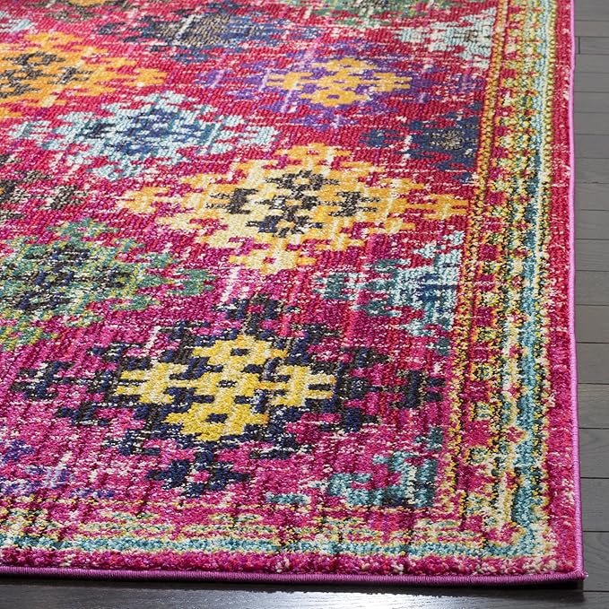 SAFAVIEH Monaco Collection Area Rug - 6'7" x 9'2", Fuchsia & Multi, Boho Diamond Trellis Design, Non-Shedding & Easy Care, Ideal for High Traffic Areas in Living Room, Bedroom (MNC244D)
