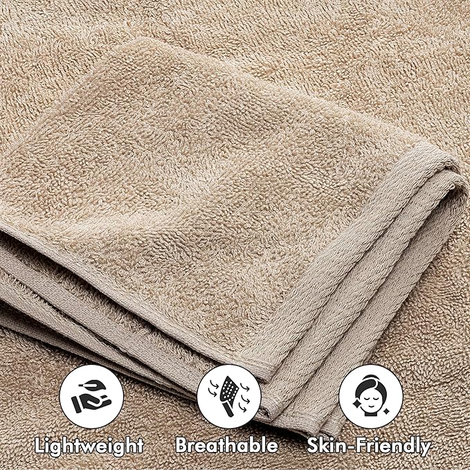 Bath Towels Set of 8 – 100% Cotton (Beige) Bathroom Towel Set Bale Includes 2 Bath, 2 Hand, 4 Face Towels – Soft, Absorbent & Quick Dry Towel for Bathroom, Spa, Kitchen, Hotel Use