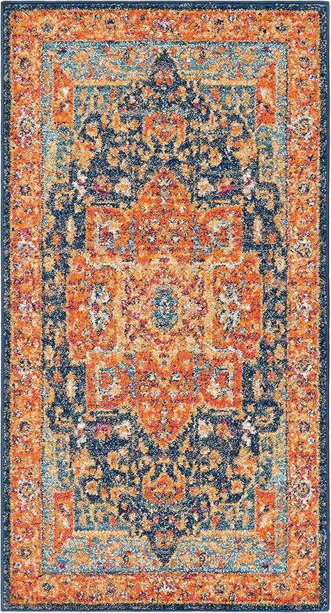 SAFAVIEH Evoke Collection 2'2" x 4' Blue/Orange EVK275C Oriental Medallion Distressed Non-Shedding Living Room Bedroom Accent Rug