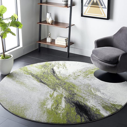 SAFAVIEH Galaxy Collection Area Rug - 5'3" Round, Grey & Green, Modern Abstract Design, Ideal for High Traffic Areas in Living Room, Bedroom, Dining (GAL117F-5R)