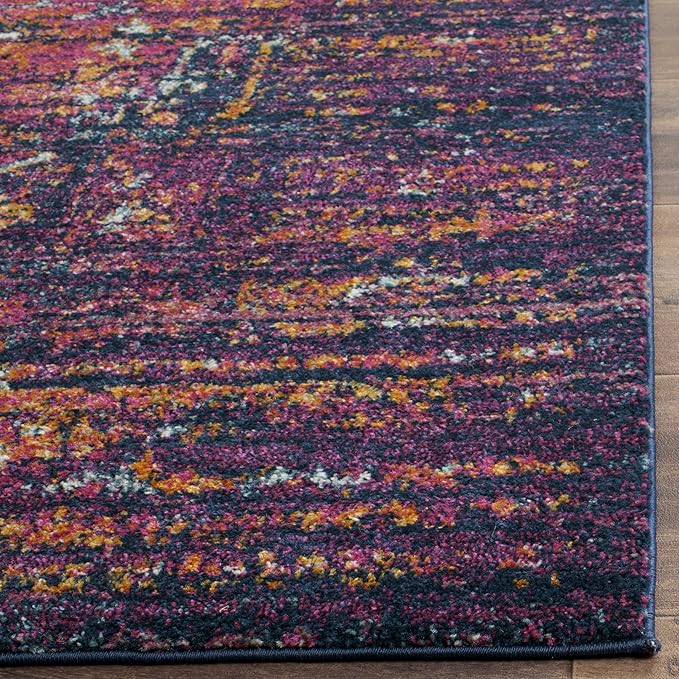 SAFAVIEH Evoke Collection Area Rug - 6'7" x 9', Blue & Fuchsia, Oriental Medallion Distressed Design, Non-Shedding & Easy Care, Ideal for High Traffic Areas in Living Room, Bedroom (EVK275F)