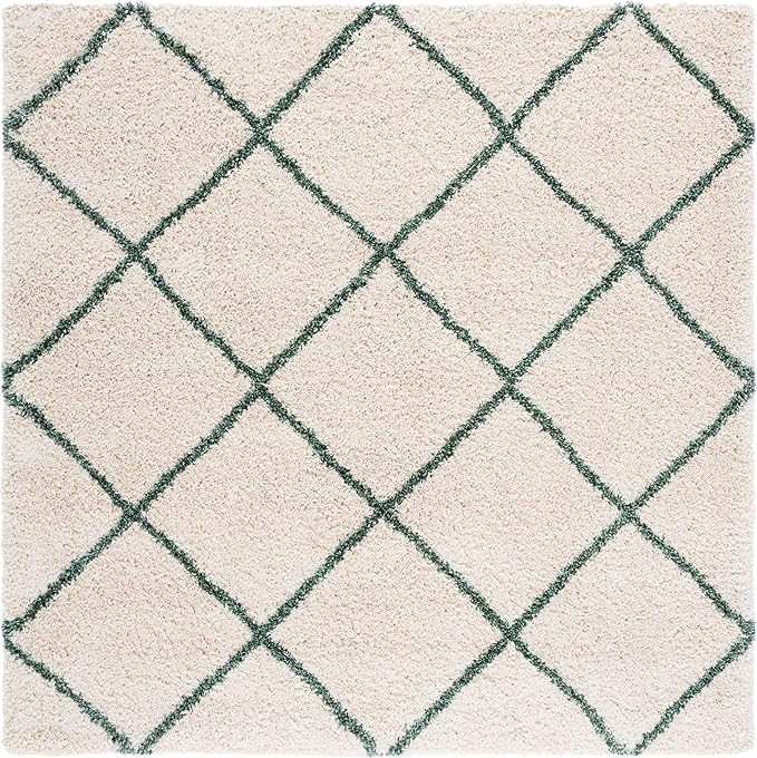 SAFAVIEH Hudson Shag Collection Area Rug - 4' Square, Ivory & Green, Non-Shedding & Easy Cleaning, Plush Thick Pile, Ideal for Living Room, Bedroom, Dining Space (SGH281X)