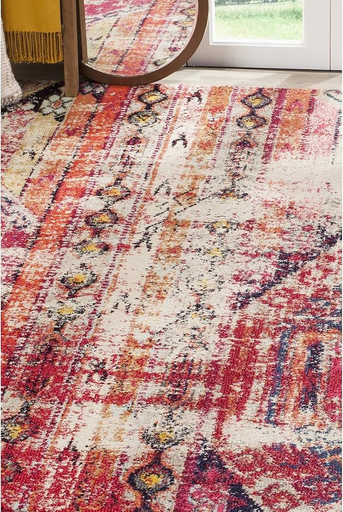 SAFAVIEH Monaco Collection X-Large Area Rug - 11' x 15', Magenta & Multi, Boho Chic Tribal Distressed Design, Non-Shedding & Easy Care, Ideal for High Traffic Areas in Living Room, Bedroom (MNC222D)