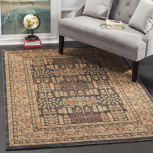 SAFAVIEH Mahal Collection Accent Rug - 3' x 5', Navy & Natural, Traditional Oriental Design, Non-Shedding & Easy Care, Ideal for High Traffic Areas in Entryway, Living Room, Bedroom (MAH697E)
