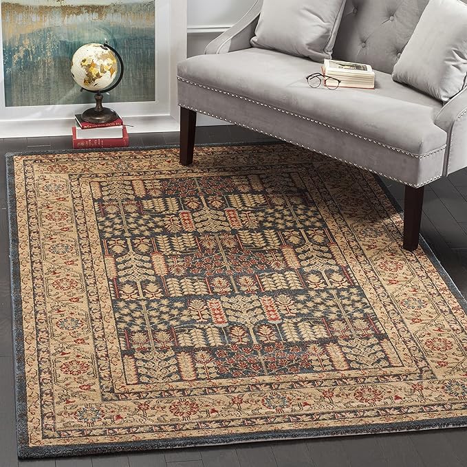 SAFAVIEH Mahal Collection Area Rug - 5'1" x 7'7", Navy & Natural, Traditional Oriental Design, Non-Shedding & Easy Care, Ideal for High Traffic Areas in Living Room, Bedroom (MAH697E)
