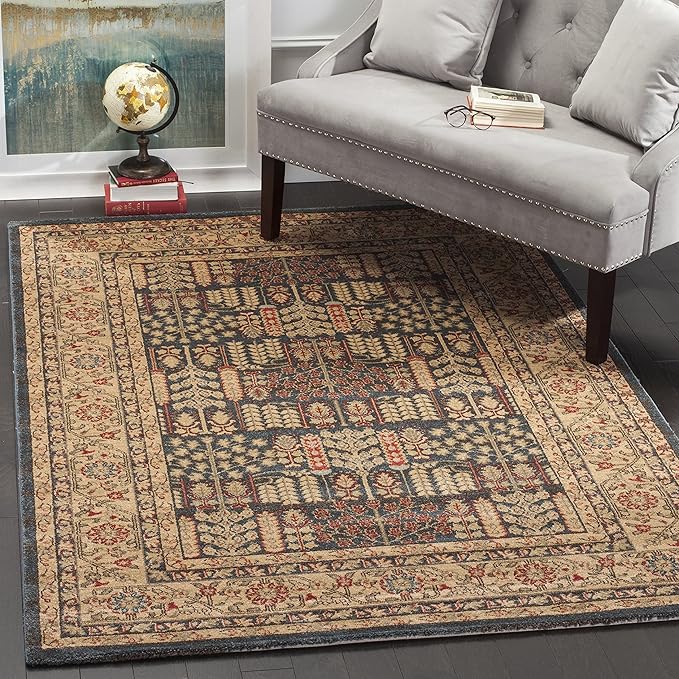 SAFAVIEH Mahal Collection Area Rug - 5'1" x 7'7", Navy & Natural, Traditional Oriental Design, Non-Shedding & Easy Care, Ideal for High Traffic Areas in Living Room, Bedroom (MAH697E)