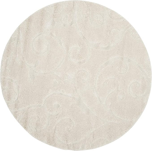 SAFAVIEH Florida Shag Collection Area Rug - 4' Round, Cream & Cream, Scroll Design, Non-Shedding & Easy to Clean, High-Low Plush Pile, Ideal for Living Room, Bedroom, Dining Space (SG455-1111)