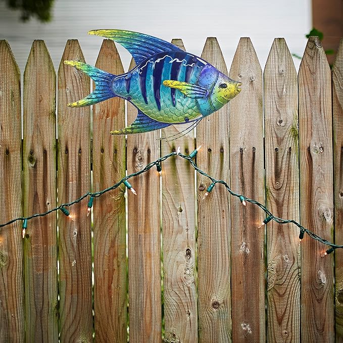 JOYBee 16.25Inch Large Metal Fish Wall Art Décor -Christmas Decorations-Perfect for Coastal，Nautical，Beach Or Boat-Decorations for Indoor Outdoor Kitchen Bathroom Patio Pool or Porch(Blue)