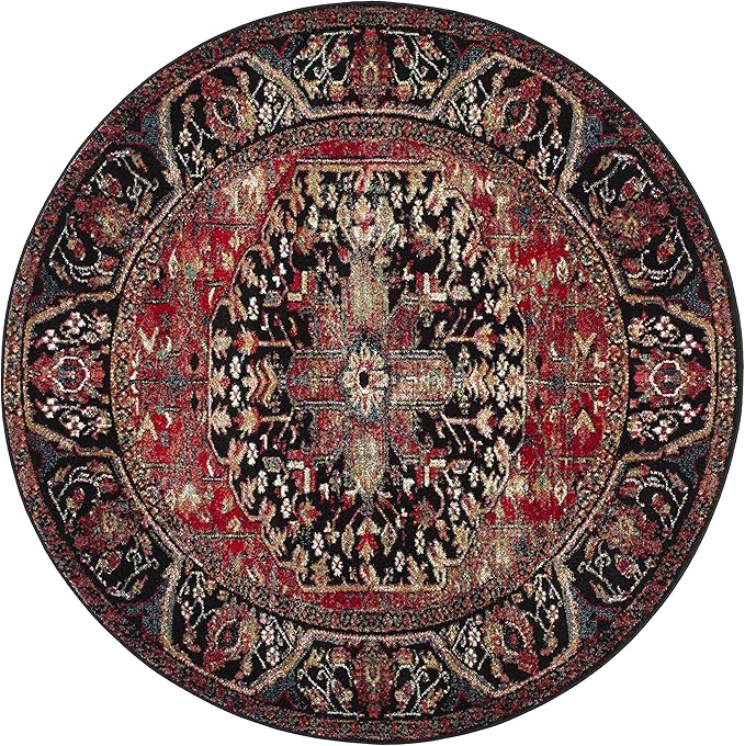 SAFAVIEH Vintage Hamadan Collection Area Rug - 5'3" Round, Red & Multi, Oriental Traditional Persian Design, Non-Shedding & Easy Care, Ideal for High Traffic Areas in Living Room, Bedroom (VTH215A)