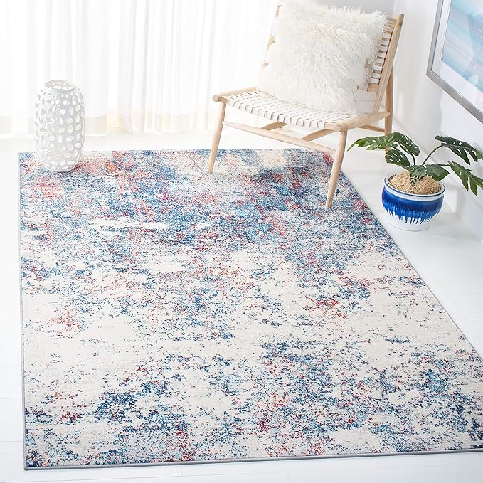 SAFAVIEH Brentwood Collection 3' x 5' Navy / Red BNT822N Modern Abstract Non-Shedding Living Room Bedroom Accent Rug