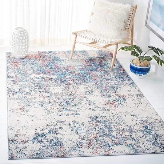 SAFAVIEH Brentwood Collection 4' x 6' Navy / Red BNT822N Modern Abstract Non-Shedding Living Room Bedroom Accent Rug