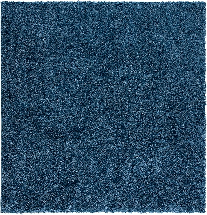 SAFAVIEH August Shag Collection Area Rug - 5' Square, Navy, Solid Design, Non-Shedding & Easy Care, 1.5-inch Thick Ideal for High Traffic Areas in Living Room, Bedroom (AUG200M)