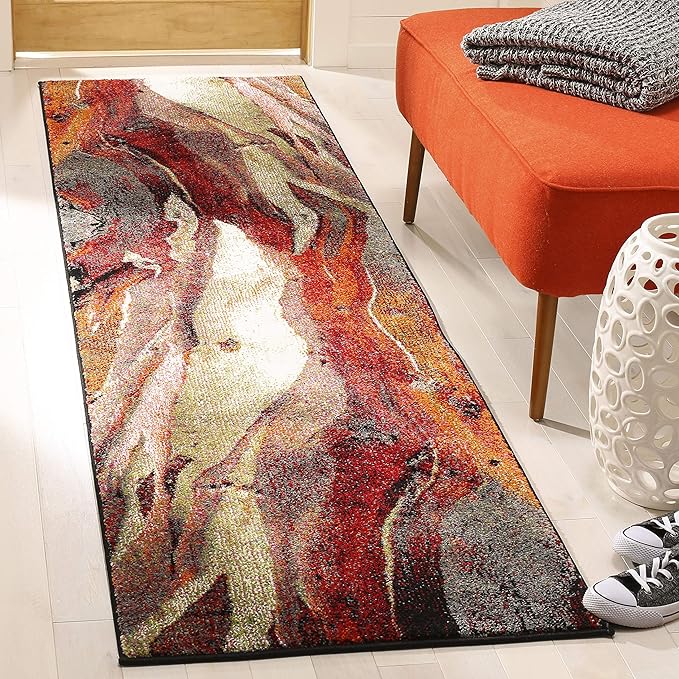 SAFAVIEH Glacier Collection Runner Rug - 2'3" x 12', Red & Multi, Modern Abstract Design, Non-Shedding & Easy Care, Ideal for High Traffic Areas in Living Room, Bedroom (GLA126A)