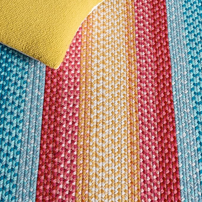 SAFAVIEH Washable Rug Outdoor Braided Collection - 2'3" x 8' Runner, Red & Orange, Handmade & Reversible, Non-Shedding & Easy to Clean, Ideal for Patio, Backyard, Mudroom (BRD308Q)
