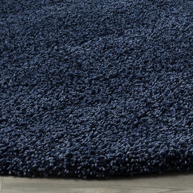 SAFAVIEH Santa Monica Shag Collection Area Rug - 6'7" Round, Navy, Solid Design, Non-Shedding & Easy Care, 2-inch Thick Ideal for High Traffic Areas in Living Room, Bedroom (SGN725-7070)