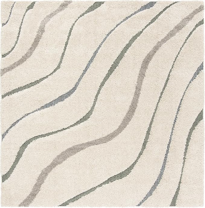 SAFAVIEH Florida Shag Collection Area Rug - 6'7" Square, Cream & Light Blue, Non-Shedding & Easy Care, 1.2-inch Thick Ideal for High Traffic Areas in Living Room, Bedroom (SG472-1160)