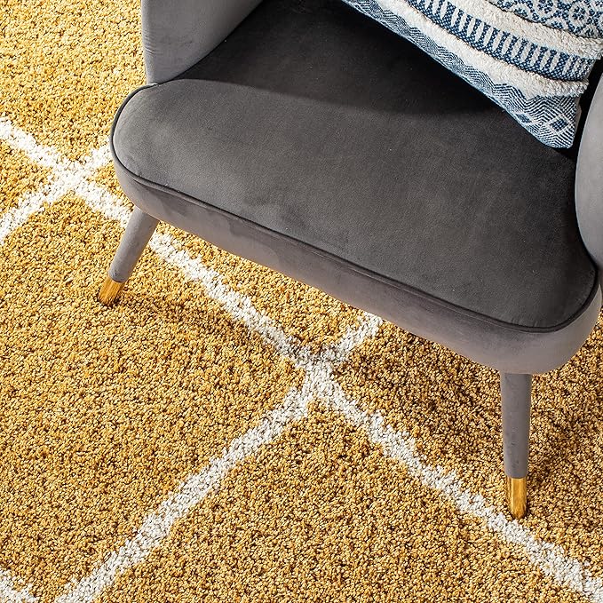 SAFAVIEH Area Rug 8x10 - Hudson Shag Collection - Large - Gold & Ivory, Trellis Pattern, Non-Shedding & Easy Cleaning, Ultra Plush Thick Pile, Ideal for Living Room, Bedroom, Dining Space (SGH281F)