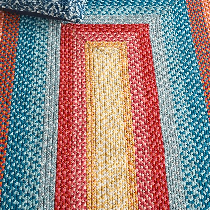 SAFAVIEH Washable Rug Outdoor Braided Collection - 8' x 10' Oval, Red & Orange, Handmade & Reversible, Non-Shedding & Easy to Clean, Ideal for Patio, Backyard, Mudroom (BRD308Q)