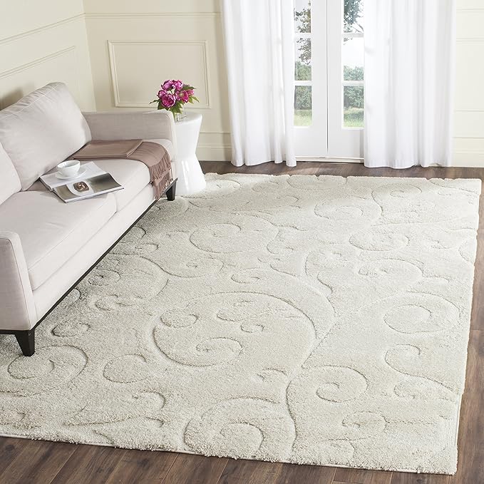 SAFAVIEH Florida Shag Collection Area Rug - 5'3" x 7'6", Cream & Cream, Scroll Design, Non-Shedding & Easy to Clean, High-Low Plush Pile, Ideal for Living Room, Bedroom, Dining Space (SG455-1111)
