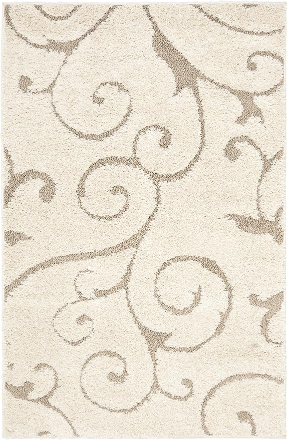 SAFAVIEH Florida Shag Collection Accent Rug - 3'3" x 5'3", Cream & Beige, Scroll Design, Non-Shedding & Easy Care, High-Low Plush Pile, Ideal for Living Room, Bedroom, Dining Space (SG455-1113)