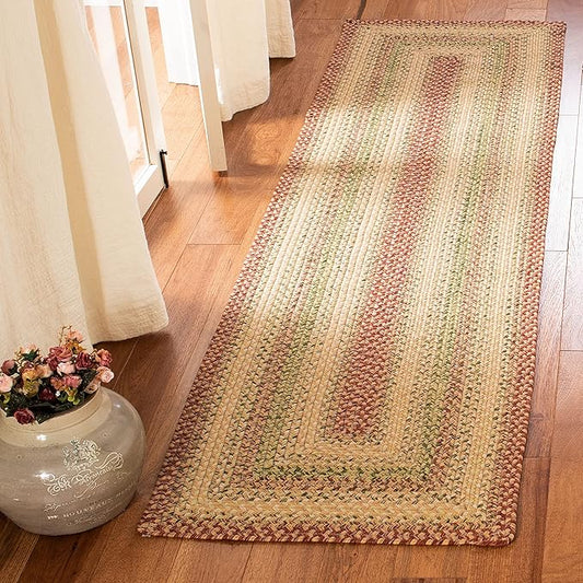 SAFAVIEH Washable Rug Outdoor Braided Collection - 2'3" x 14' Runner, Rust & Multi, Handmade & Reversible, Non-Shedding & Easy to Clean, Ideal for Patio, Backyard, Mudroom (BRD303A)