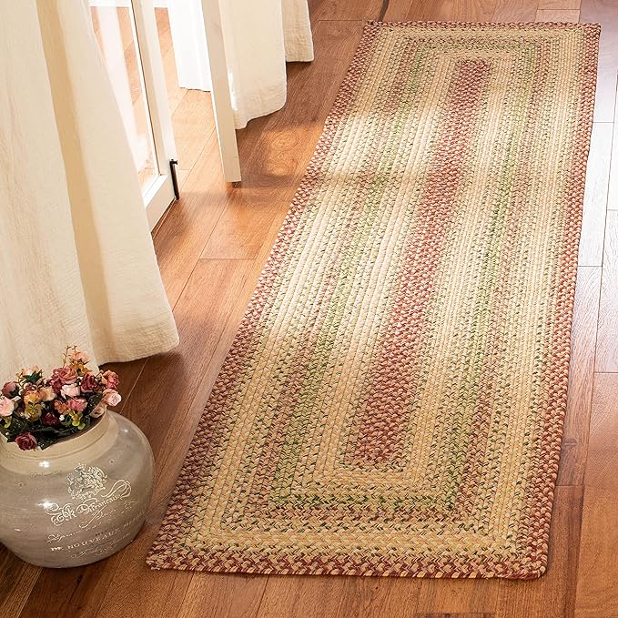 SAFAVIEH Washable Rug Outdoor Braided Collection - 2'3" x 16' Runner, Rust & Multi, Handmade & Reversible, Non-Shedding & Easy to Clean, Ideal for Patio, Backyard, Mudroom (BRD303A)
