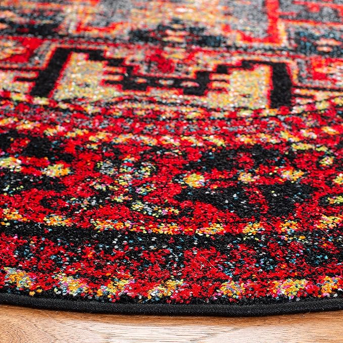 SAFAVIEH Vintage Hamadan Collection Area Rug - 12' Round, Red & Multi, Oriental Traditional Persian Design, Non-Shedding & Easy Care, Ideal for High Traffic Areas in Living Room, Bedroom (VTH213A)