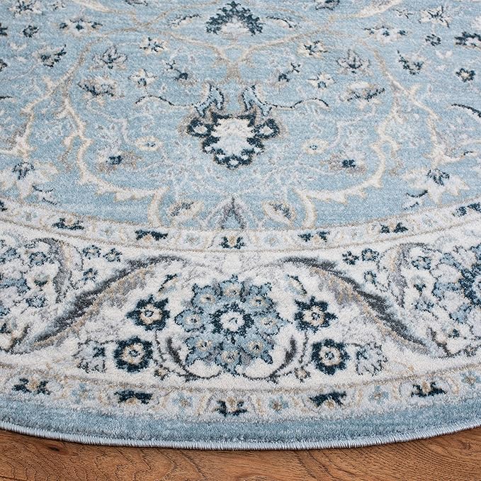 SAFAVIEH Isabella Collection 6'7" Round Light Blue/Cream ISA912M Oriental Non-Shedding Dining Room Entryway Foyer Living Room Bedroom Area Rug