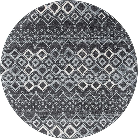 SAFAVIEH Amsterdam Collection Area Rug - 8' Round, Dark Grey & Light Grey, Non- Shedding & Easy to Clean, Ideal for Living Room, Bedroom, Dining Space (AMS108J)