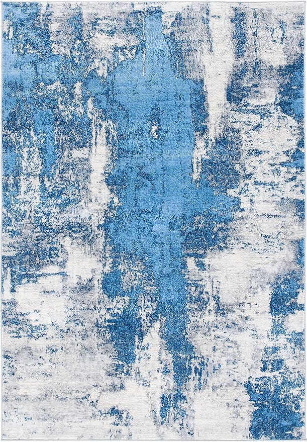 SAFAVIEH Jasper Collection Accent Rug - 2' x 4', Blue & Ivory, Modern Abstract Design, Non-Shedding & Easy Care, Ideal for High Traffic Areas in Entryway, Living Room, Bedroom (JSP101M)