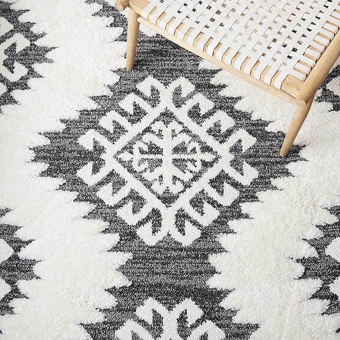 SAFAVIEH Moroccan Tassel Shag Collection Area Rug - 3' Round, Dark Grey & Ivory, Plush 2-inch Thick, Ideal for High Traffic Areas in Living Room, Bedroom, Dining Room (MTS652H-3R)