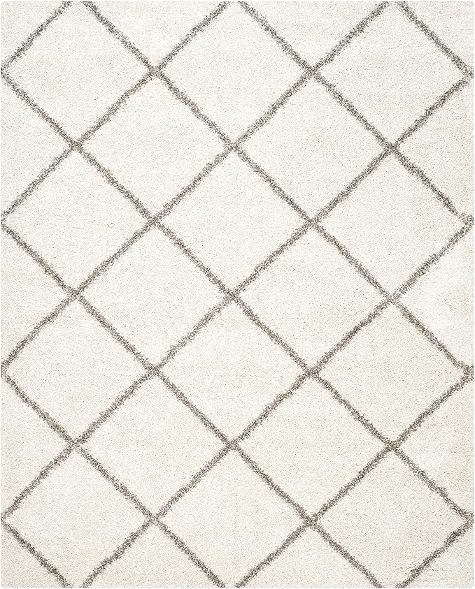 SAFAVIEH Hudson Shag Collection Area Rug - 9' x 12', Ivory & Grey, Modern Trellis Design, Non-Shedding & Easy Care, 2-inch Thick Ideal for High Traffic Areas in Living Room, Bedroom (SGH281A)