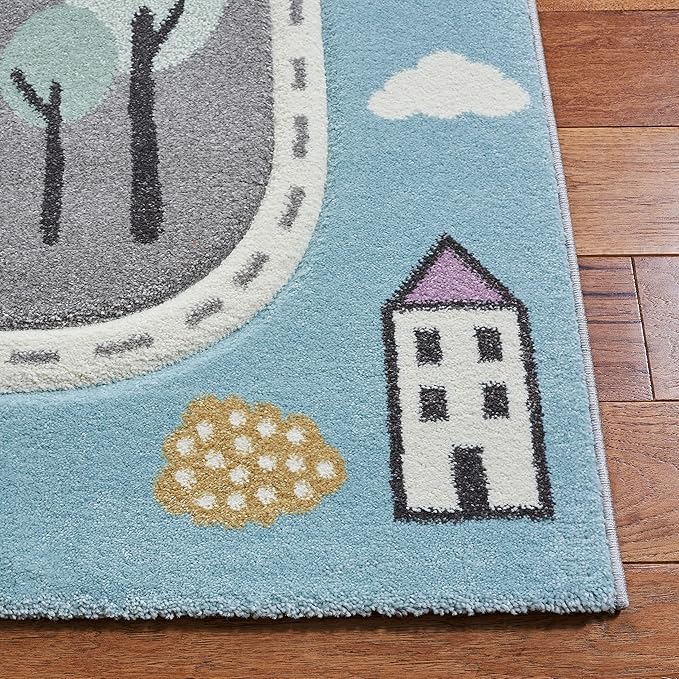 SAFAVIEH Area Rug 8x10 - Carousel Kids Collection - Large - Grey & Light Blue, Non-Shedding & Easy Cleaning, Ideal for Boys & Girls in Playroom, Nursery, Bedroom (CRK193F)