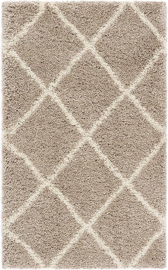 SAFAVIEH Hudson Shag Collection Accent Rug - 2'3" x 3'9", Beige & Ivory, Trellis Design, Non-Shedding & Easy Care, 2-inch Thick Ideal for High Traffic Areas in Foyer, Living Room, Bedroom (SGH281S)