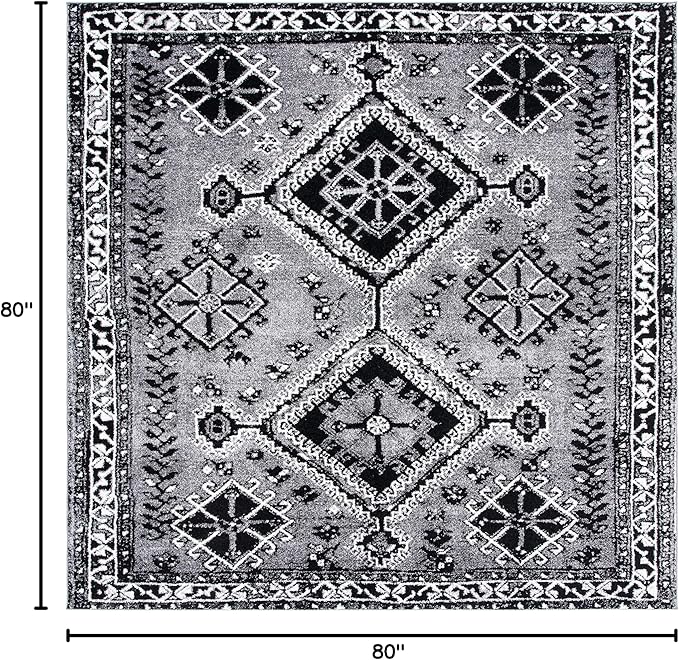 SAFAVIEH Vintage Hamadan Collection Area Rug - 6'7" Square, Grey & Black, Oriental Distressed Design, Non-Shedding & Easy Care, Ideal for High Traffic Areas in Living Room, Bedroom (VTH293F)