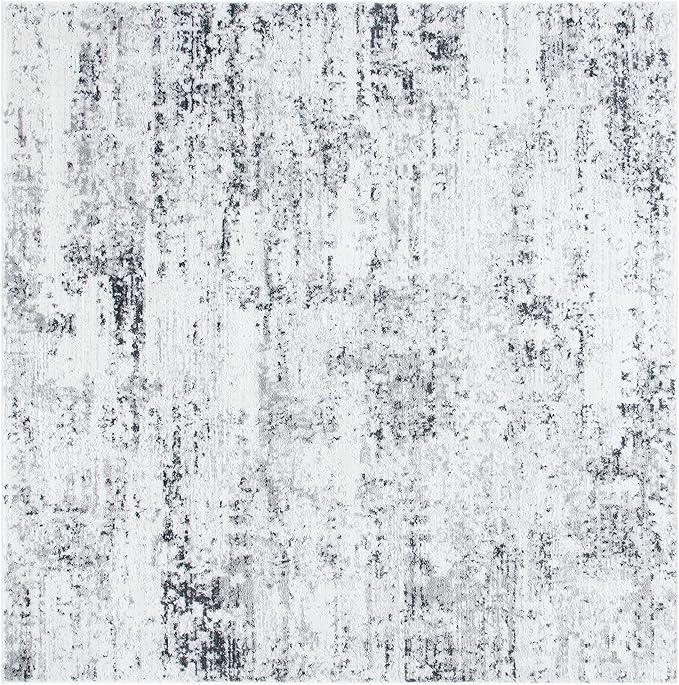 SAFAVIEH Amelia Collection Area Rug - 5'3" Square, Ivory & Grey, Modern Abstract Design, Non-Shedding & Easy Care, Ideal for High Traffic Areas in Living Room, Bedroom (ALA700C)