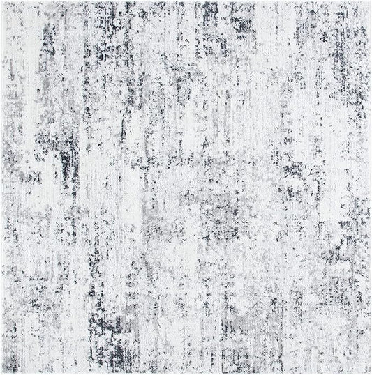 SAFAVIEH Amelia Collection Area Rug - 5'3" Square, Ivory & Grey, Modern Abstract Design, Non-Shedding & Easy Care, Ideal for High Traffic Areas in Living Room, Bedroom (ALA700C)