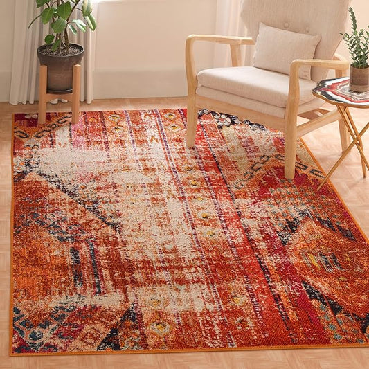 SAFAVIEH Monaco Collection Accent Rug - 3' x 5', Orange & Multi, Boho Chic Tribal Distressed Design, Non-Shedding & Easy Care, Ideal for High Traffic Areas in Entryway, Living Room, Bedroom (MNC222H)