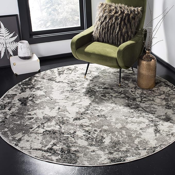 SAFAVIEH Skyler Collection 7' Round Grey/Ivory SKY186K Modern Abstract Non-Shedding Dining Room Entryway Foyer Living Room Bedroom Area Rug