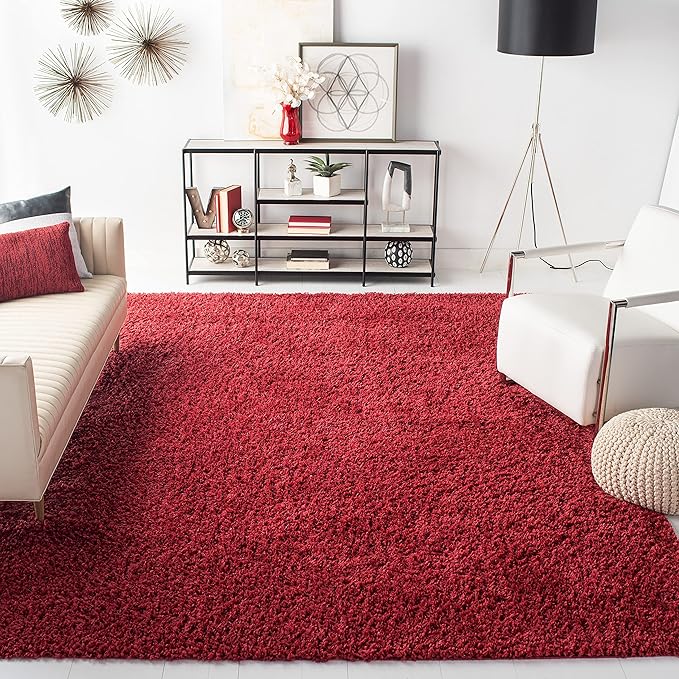 SAFAVIEH Area Rug 8x10 - August Shag Collection - Large - Red, Solid Pattern, Non-Shedding & Easy Cleaning, Plush Thick Pile, Ideal for Living Room, Bedroom, Dining Space (AUG200Q)