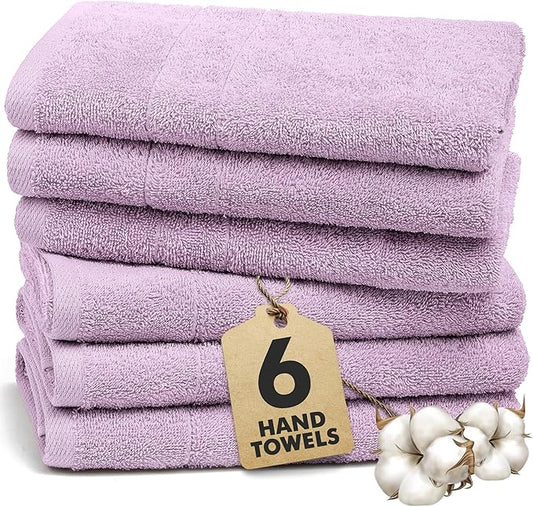 100% Cotton Hand Towels for Bathroom – Soft & Absorbent Towel Set– Pack of 6 Small Towel (34x20in) – Quick Dry Luxury Cotton Hand Towels – Lilac