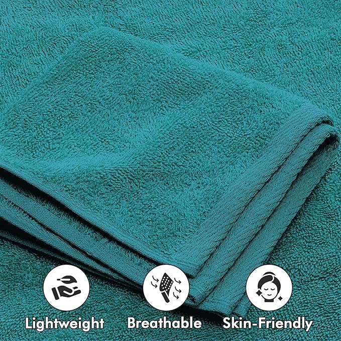 Bath Towels Set of 8 – 100% Cotton (Teal) Bathroom Towel Set Bale Includes 2 Bath, 2 Hand, 4 Face Towels – Soft, Absorbent & Quick Dry Towel for Bathroom, Spa, Kitchen, Hotel Use