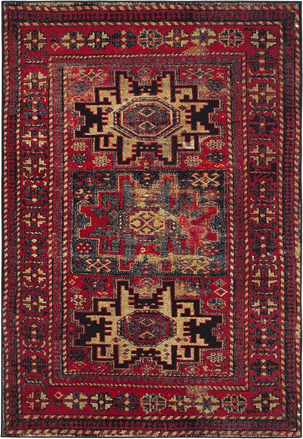 SAFAVIEH Vintage Hamadan Collection Area Rug - 6'7" x 9', Red & Multi, Oriental Traditional Persian Design, Non-Shedding & Easy Care, Ideal for High Traffic Areas in Living Room, Bedroom (VTH213A)