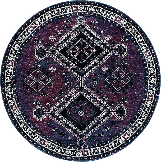 SAFAVIEH Vintage Hamadan Collection Area Rug - 6'7" Round, Purple & Black, Oriental Distressed Design, Non-Shedding & Easy Care, Ideal for High Traffic Areas in Living Room, Bedroom (VTH293V)